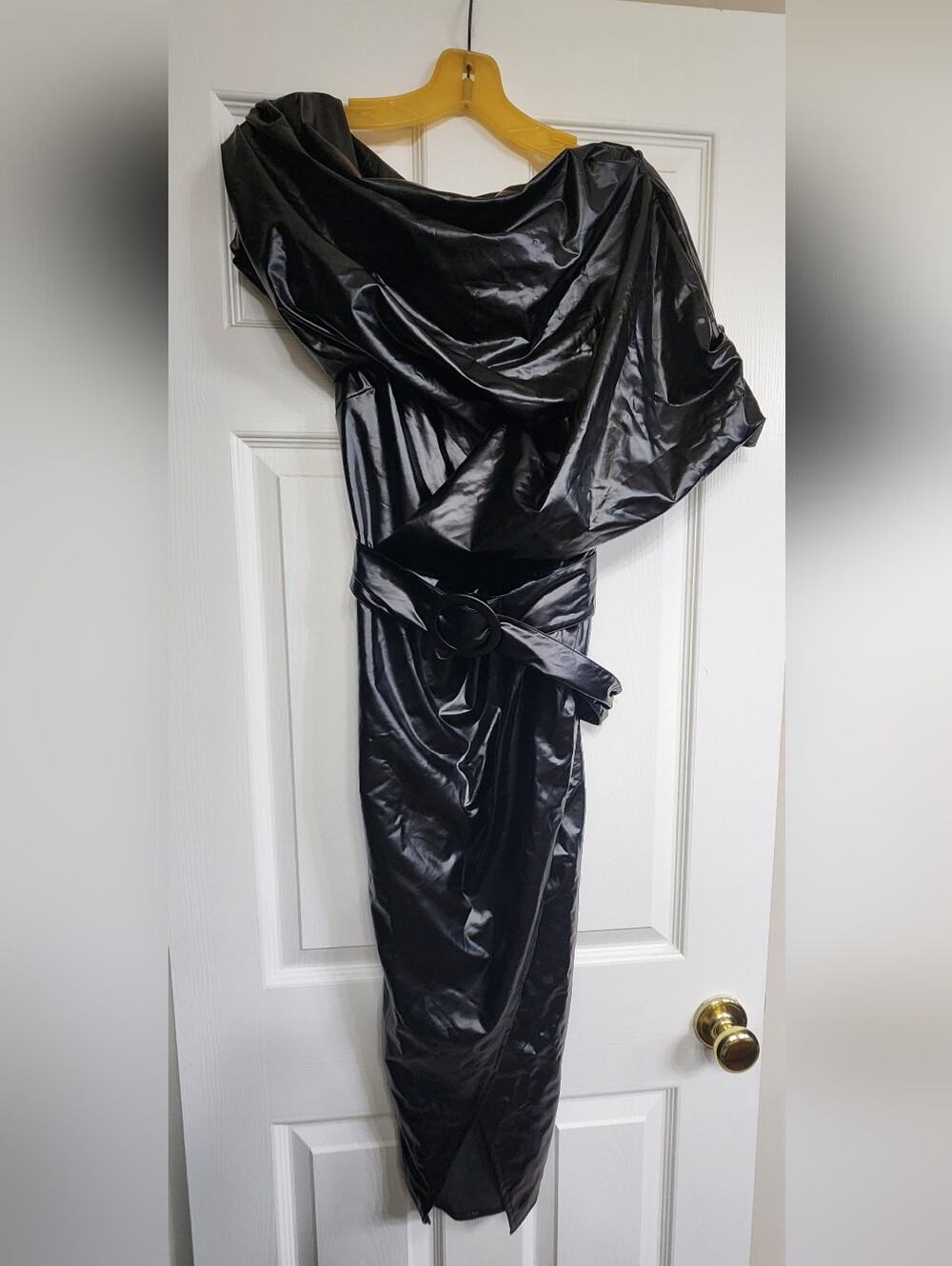 Black Pleather Belted Women’s Dress